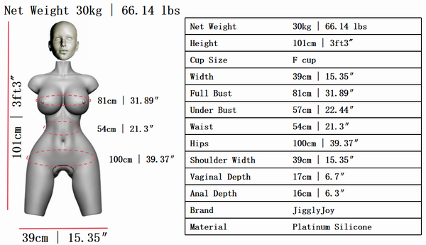 Winnie (JIGGLY JOY F cup Full Silicone Ultra Realistic Torso-Size 101CM)