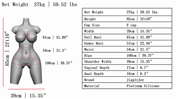 Helen (JIGGLY JOY F cup Full Silicone Ultra Realistic Torso-Size 85CM)
